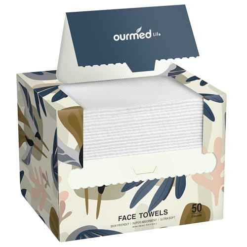 Ourmed Life Face Towels, Disposable Biodegradable Facial Towels for Sensitive Skin, Lint- free Face Wipes for Washing Face, Skincare and Makeup Remover, Dry Wipes, 10"¡¿12" Extra Large, 50 Count