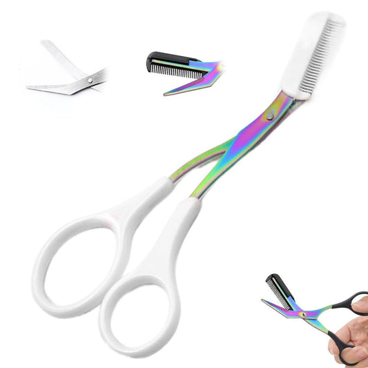 Eyebrow Trimmer Scissor for Women,Upgraded Stainless Steel Eyebrow Scissors with Comb,Small Scissors for Men and Women,Eyebrow Cutter Hair Removal Eyebrows Makeup Tool (white)