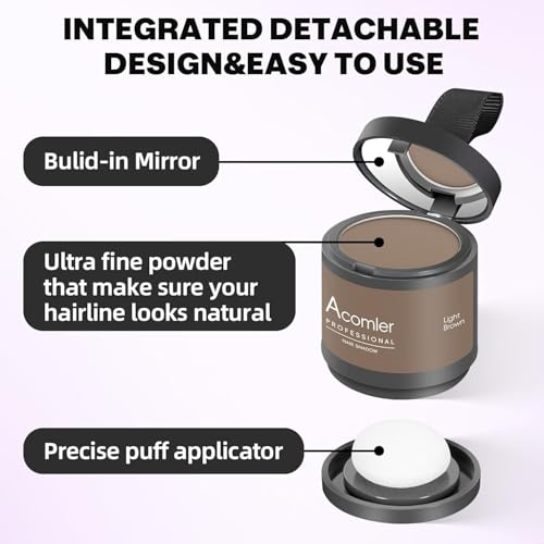 Acomler Instantly Root Cover Up Powder - Hairline Shadow, Touch Up for Thinning, Grey Hair, Eyebrows, Beard Line, Bald Spots (Auburn)