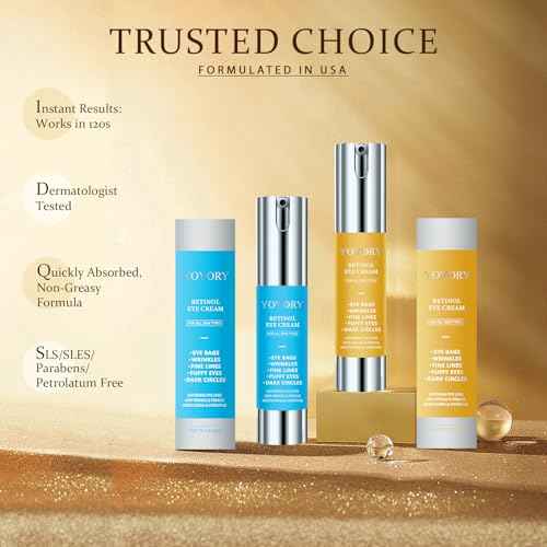 Retinol Under Eye Cream - Anti Aging Eye Cream for Dark Circles and Puffiness, Eye Bags, Wrinkles Fine Lines Skin Care Treatment Firming & Lifts for Man and Women - Gold 20ml