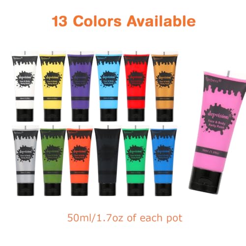 Depvision Face and Body Paint 1.7oz Cream Makeup 50ml Water Based Face Painting Special Effects For Adults Children Kids Halloween Christmas Party Stage Cosplay (Light Blue)