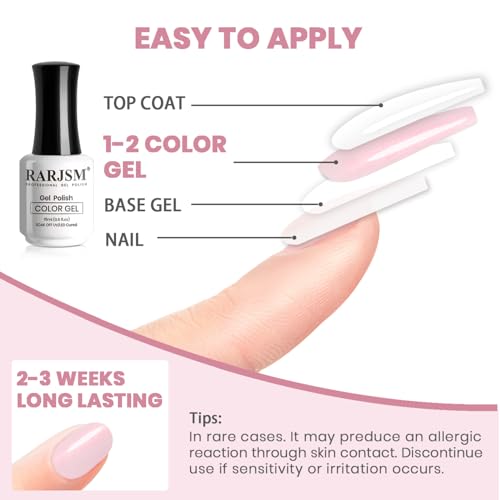 RARJSM Nude Pink Glitter Gel Polish Sparkle Jelly Pink Gold Shimmer Pigment Gel Nail Polish Sheer Transparent Neutral Color Skin Tone 15ml Natural Soak off UV LED Cured for Home Salon DIY Nail Art