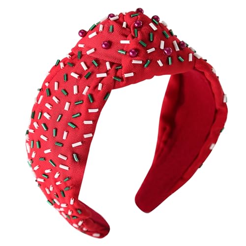 Somlatrecy Women Sprinkle Knotted Headband Handmade Wide-brimmed Hairband Red