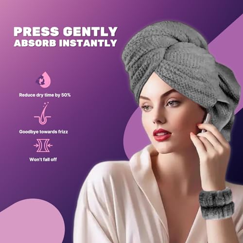 ARCARE Microfiber Hair Towel Wrap for Women Size 42" x 26" Plopping Towel Curly Hair - Super Absorbent Hair Towel for Curly Hair Anti Frizz - Fast Drying Hair Wrap Towels (Gray)