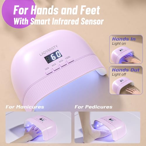 LadyMisty UV Nail Lamp - Fast Drying, UV Light for Gel Nails with 30 Dual Lamp Beads, 4 Timer, LCD Display, Energy Efficient LED Nail Light for Home & Salon Purple