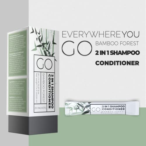 GO Essentials Travel Size Shampoo and Conditioner Set of 20 – 2 in 1 Single Use Travel Shampoo and Conditioner (Sulfate Free) - Hotel Amenities, Homeless Care Kit, AirBnB Essentials Bulk