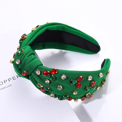 ARATLENCH Christmas Headband Rhinestone Crystal Jeweled Knotted Heabdand for Women Girls Xmas Festive Wide Top Knot Hairband Hair Accessories Christmas Holiday Party Favors Gifts