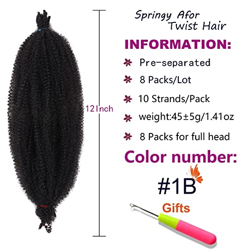 ZRQ 16 Inch Pink Springy Afro Twist Hair 8 Packs Marley Crochet Braiding Hair For Distressed Locs Synthetic Pre-Separated Spring Twist Hair Extension For Black Women 8 Strands/Pack (Pink#)