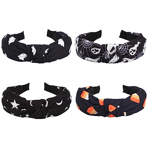 Ardorchid Halloween Headbands for Women Girls Ghost Skeleton Pumpkin Spider Web Black Star Moon Hairbands (4PCS Halloween Headbands)