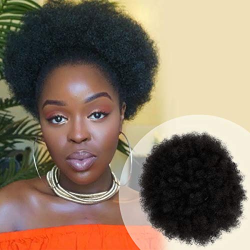 GLAM21USA Afro Puff Drawstring Ponytail Retro Kinky Curly Ponytail Wig Clip in Bun Hair Piece for Black Women Synthetic Hair Extension (LARGE, 1 (Jet Black))