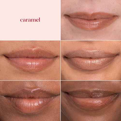 Burt's Bees Shimmer Lip Tint Set, Tinted Lip Balm Stick, Moisturizing for All Day Hydration with Natural Origin Glowy Pigmented Finish & Buildable Color, Caramel (4-Pack)