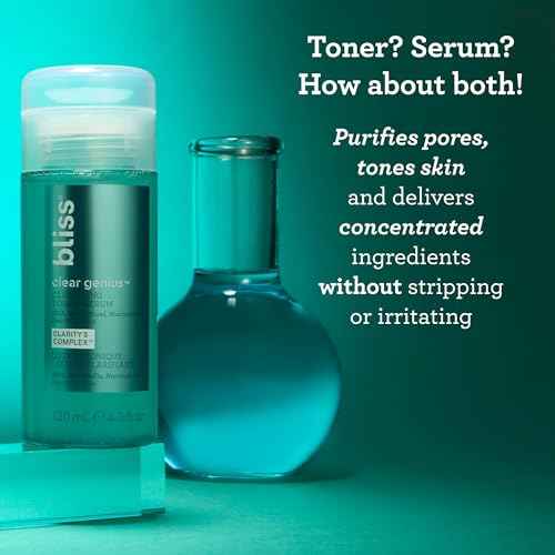 Bliss Clear Genius Clarifying Toner + Serum - 4.3 Fl Oz - Purifies Pores, Tones, Calms & Clears Skin - Salicylic Acid, Niacinamide & Witch Hazel - Clean Paraben Free - Vegan & Cruelty-Free