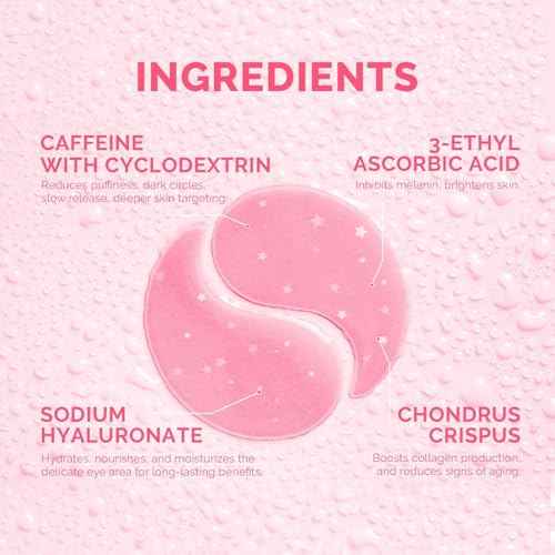 Under Eye Patches for Puffiness and Dark Circles: Caffeine Gel Masks for Undereye Wrinkles Bags - Instant Moisturizing Brightening Skincare Pads - Gift for Women Mom Wife - 30 Pairs (Rose)