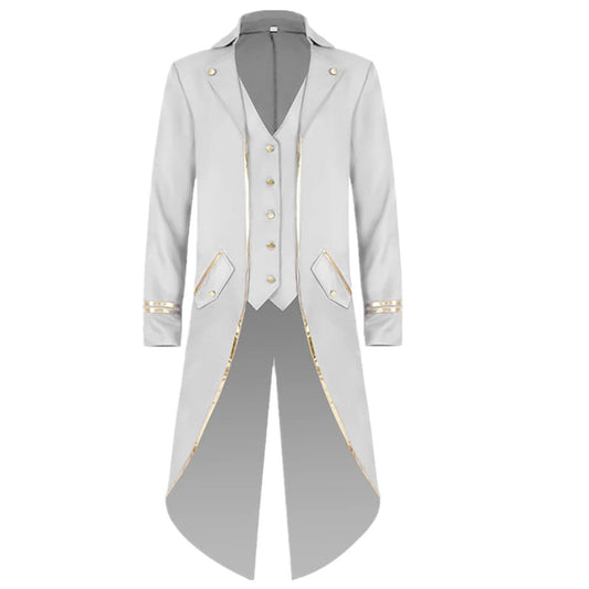 Men's Steampunk Vintage Tailcoat Jacket Gothic Victorian Frock Coat Uniform Retro Medieval Renaissance Costume Vampire Cosplay Joker Halloween Costume Formal Long Trench Coat Outwear White-gold S