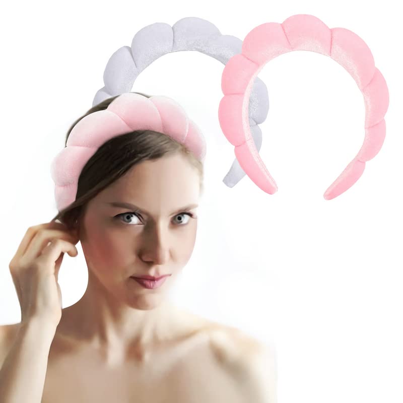 COUCHINLARY Spa Headband for Women, Sponge Spa Headband for Washing Face, Makeup Headband Skincare Headband Spa Hairband, Head Band for Skincare, Makeup Headband(pink+black)