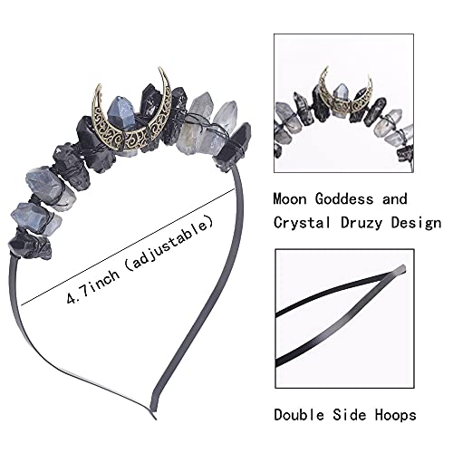 AMOYSTONE Natural Crystal Headband Moon Goddess Crown Raw Crystal Quartz Tiara Mermaid Crown Party Halloween Hairband Festival Headband Hair Accessories