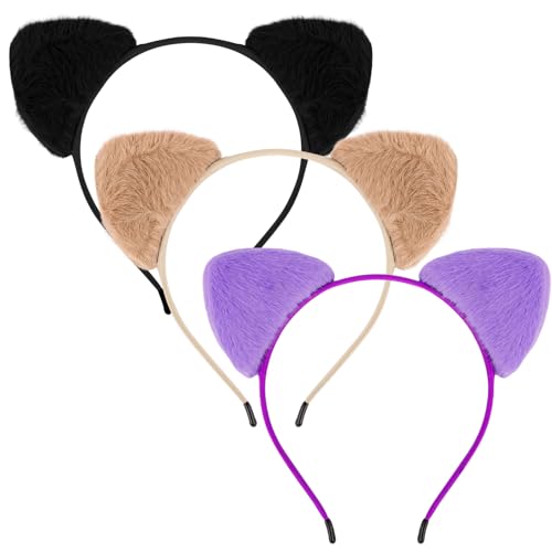 Vovii Cat Ears Headband for Women and Girls, Furry Cat Ear Headbands for Adult Halloween Cosplay Costume (3Pcs)