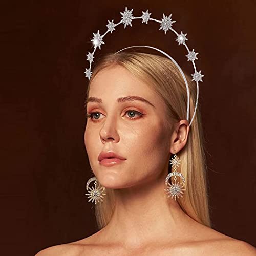 CAKURE Crystal Halo Crown Gold Star Headband Goddess Headpiece Bridal Wedding Tiara and Crowns Hair Accessories for Women and Girls (Rose gold)