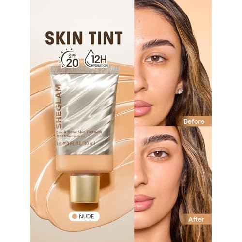 SHEGLAM Dew & Done Skin Tint with SPF20 Light-medium Coverage Foundation Evens Skin Tone-Nude