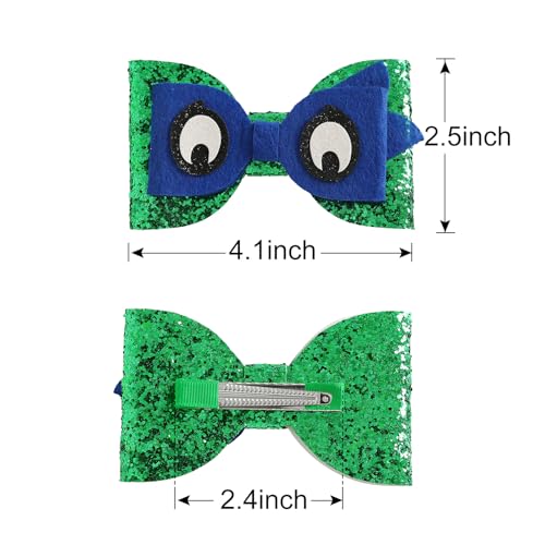Turtle Inspired Hair Bow Clips 4 Inch Green Sequins Bowknot Halloween Costume Accessories Blue