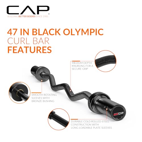 CAP Barbell 47-Inch Olympic EZ Curl Bar for 2-Inch Weight Plates | Multiple Options