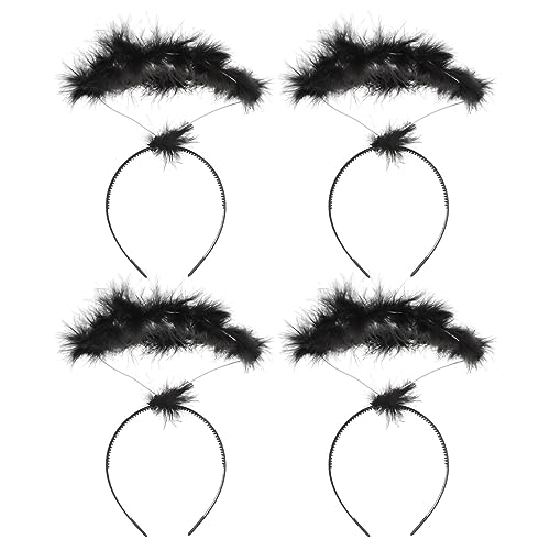 Lurrose Angel Headband Halo, Feather Hair Hoop White Feather Headband Angel Headpiece for Women Costume, 4pcs (black)