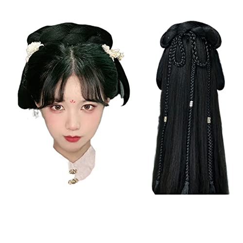 Oligage Hanfu Wig Headband Women Chinese Style Hair Piece Antique Modelling Cosplay Pad Hair Accessorie Headdress Black (Color : FG18)