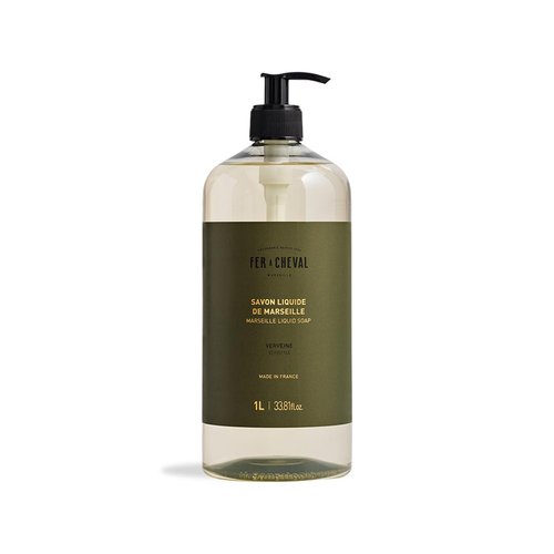 Fer a Cheval Marseille Liquid Soap - Verbena Scented Hand & Body Wash with Shea Butter | 1 L / 33.8 fl oz