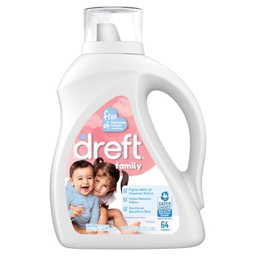 Dreft Liquid Laundry Detergent for Family, Unscented Laundry Detergent, 84 fl oz, 64 Loads