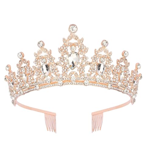 2PCS King and Queen Crown Set Metal Crown for Men and Women Crystal Tiaras for Girls Costume Accessories for Prom Wedding (Gold 2)