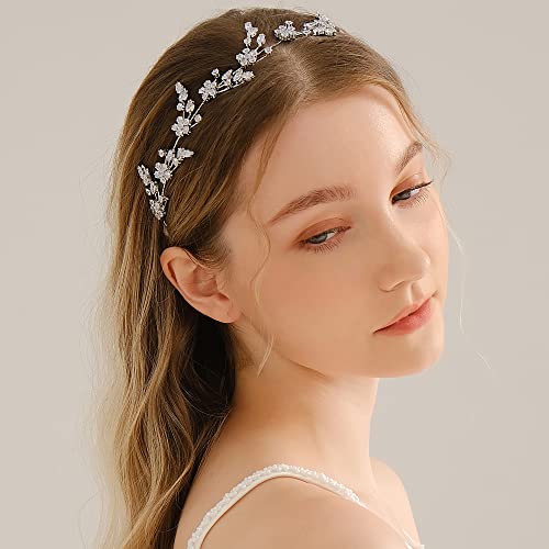 Bride Wedding Fairy Rhinestone Headband - Hair Accessories Headpiece Party Jewelry Women (Silver Pearl)