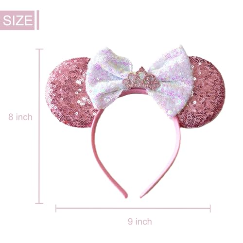 ASHONE Mouse Ears Headbands for Women Groups Mouse Ears Shiny Bows for Birthday Themed Events Accessories Party (Pink Crown, One Size)
