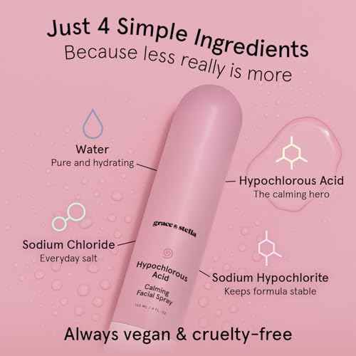 grace & stella Hypochlorous Acid Spray for Face - Acne Spray - Gentle Face Mist to Calm Redness, Flare-Ups, Breakouts, Body Acne, Bacne - Soothing Facial Mist for Sensitive Skin (120ml/4 fl oz)