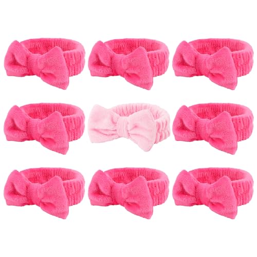 Casoty Hairband, 9 Pcs Makeup Headbands, Soft Fleece Material, One Size Fits All, For Washing Face, Yoga, Spa Party, Sleepover, Bow Headbands for Women, Girls