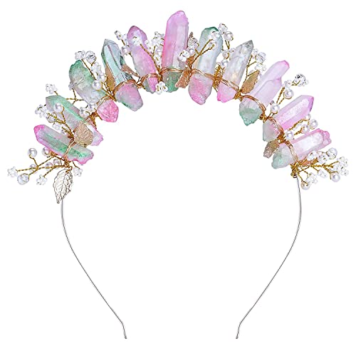 COSUCOS Raw Quartz Crystal Crown - Fairy Headband Goddess Headpiece Mermaid Headwear Wedding Rave Headpiece for Bride Photoshoot Birthday Party Prom Festival Accessories