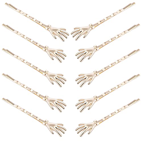 10Pcs Cute Spooky Skeleton Hands Bobby Pins Women Girls Halloween Hair Accessories, Gold