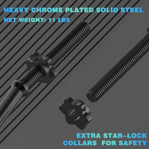 47" EZ Curl Bar Weight Lifting Bar, Standard Barbell Bar for Hip Thrusts/Squats/Lunges for Gym and Home, 1-inch Curling Bars for Weightlifting with 2 Star Collars (300lb Weight Capacity)