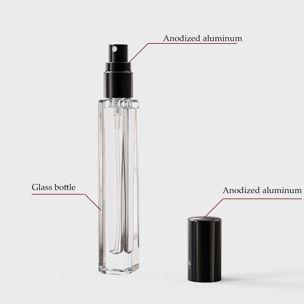 seafulee 5PCS Cologne Perfume Atomizer Empty,10ML Mini Perfume Bottles Refillable With Dispenser Tools, Pocket Perfume Spray Bottle for Travel and Sample Container (Transparent+black cap)