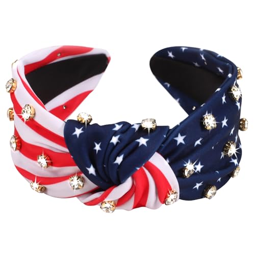 Ardorchid American Flag Knotted Headbands 4th of July Independence Day USA Patriotic Rhinestone Hair Accessories Wide Knotted Headbands for Women Girls Gifts