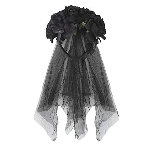 GREUS Day of The Dead Flower Rose Headband Veil Halloween Easter Floral Crown Headpiece Costume Garland