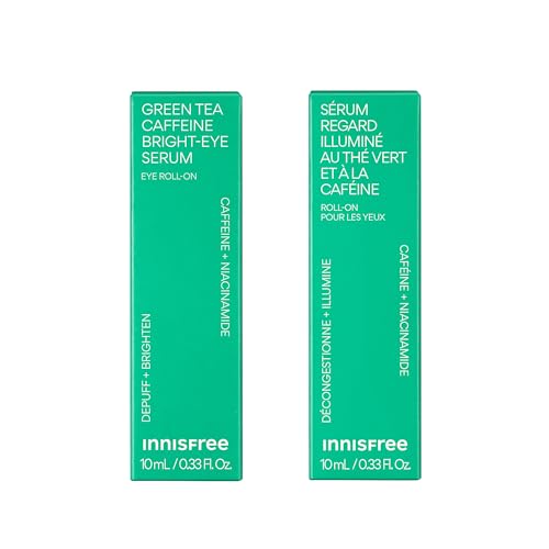 innisfree Green Tea Depuff + Hydrate Duo, Green Tea Caffeine Eye Serum + Green Tea Hyaluronic Cream, Korean Skincare with Eye Roll On and Cream for Hydrated, Glowing Skin