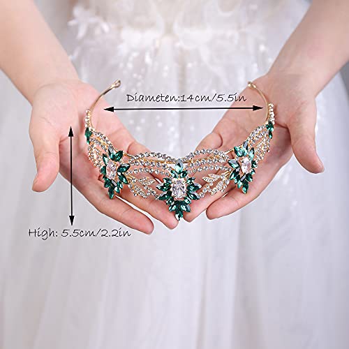 JWICOS Rhinestone Tiara for Women Crystal Queen Crown Wedding Bridal Party (Green)