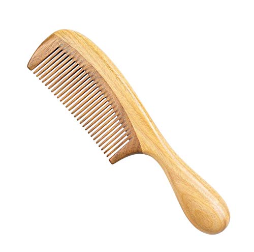 Fine Tooth Natural Green Sandalwood Comb - Exquisite Workmanship Smooth Mellow Handle- Handmade No Static Hair Comb (STY1)