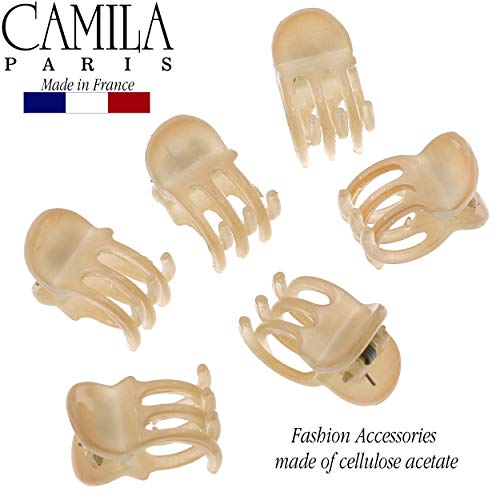 Camila Paris CP3084 French Hair Clip for Women, Set of 6 Extra Small Beige Girls Hair Claw Clip Jaw Fashion Durable Styling Hair Accessories for Women, Ladies Strong Hold Grip Clamp, Made in France