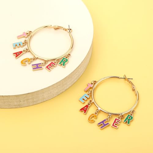 Teacher Earrings for Women Enamel Pencil Hoop Earrings Teacher School Accessories Teacher Appreciation Gifts Back To School Jewelry Party Favor (Teacher D)