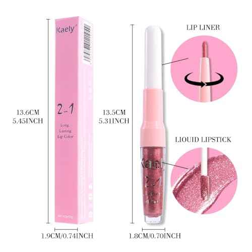 Kaely 2-in-1 Mauve Metallic Lipstick and Lip Liner Makeup, Shimmer Liquid Metallic Lipsticks for Women, Glitter Lip Gloss Stain Long Lasting Waterproof Smudge Proof 24 Hour, Vegan & Cruelty-Free, 16