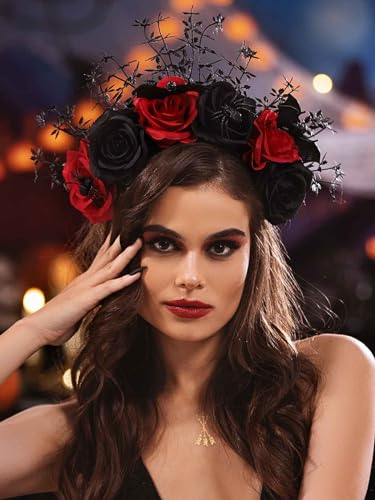 Woeoe Day of The Dead Floral Headband Pumpkin Sunflower Halloween Flower Crown Hairband Festival Costume Party Mexican Floral Headpiece Headdress