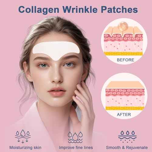 Forehead Wrinkle Patches, Collagen Anti Wrinkle Patches Overnight, Forehead Serum Patch Smooth Fine Lines & Wrinkles, Soft Facial Patches 16 Pcs