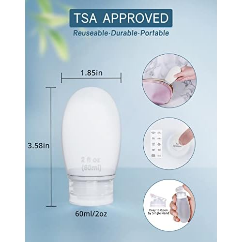 Silicone Travel Bottles for Toiletries TSA Approved Travel Size Containers Set 4 Pack Portable Leak Proof Refillable Cosmetic Squeeze Bottles Shampoo Hair Conditioner Body Lotion Bath Shower Gel