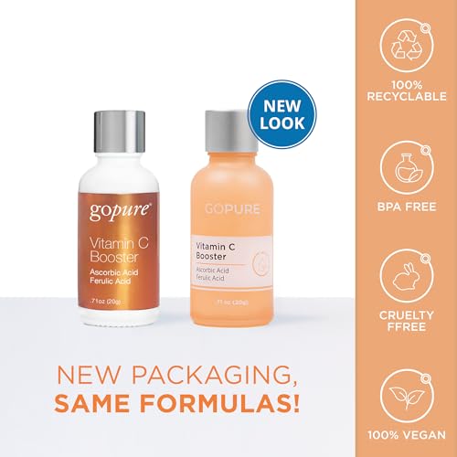 goPure Vitamin C Booster - Stable Vitamin C Powder for Glowing Skin, Face Antioxidant with Ferulic Acid and Ascorbic Acid, Active Skin Repair for a Brighter-Looking Complexion, Cruelty-Free - .71 oz